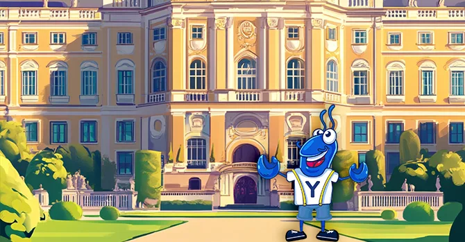 Mr Yabby in front of a palace