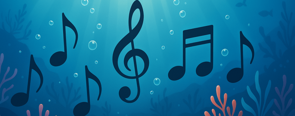 Music notes under water