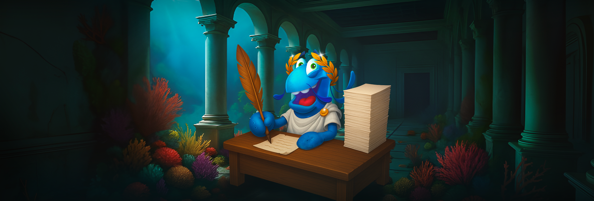 Mr Yabby as Julius Caesar doing paperwork