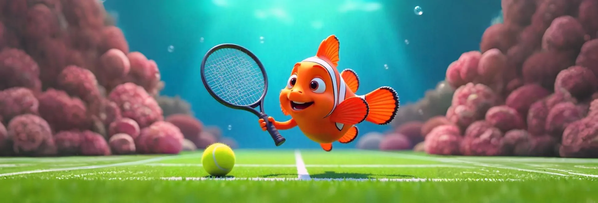 Clownfish playing at underwater Wimbledon