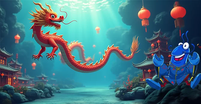 Mr Yabby in Asia with a red dragon